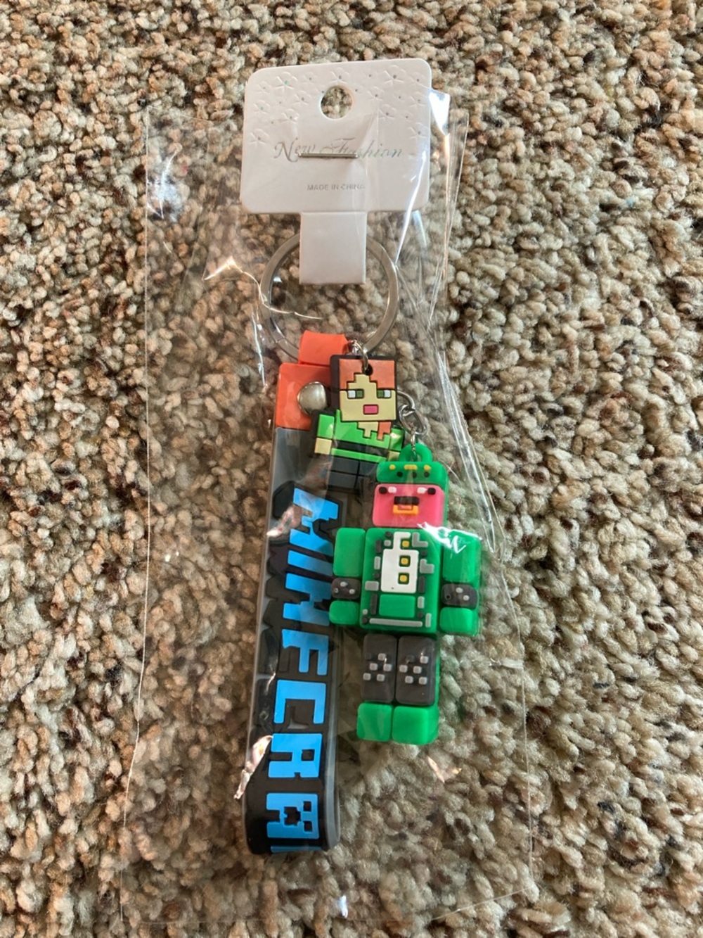 Minecraft Green Pixel Robot Keychain with Wrist Strap